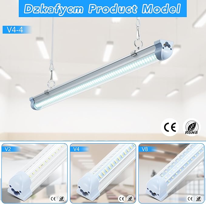 10 Pack 8FT T8 LED Shop Lights, 120W Integrated Tube Light, 19200LM 6000-6500K Daylight, Linkable Lighting, Plug & Play Energy-Saving Commercial Bay Lighting Garage Warehouse Basement (V4-4)