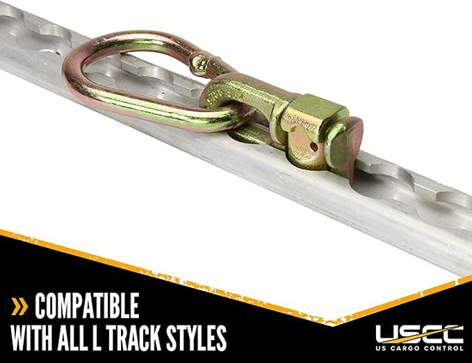 US Cargo Control Double Stud L Track Fittings with Pear Link (100-Pack), 5,000 Pounds Break Strength, Use with L Track Rails in Truck Bed or Trailer, Automatic Locking with Spring Release