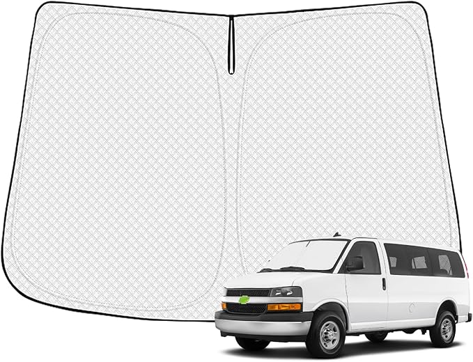 Windshield Sun Shade for 1996-2025 2026 Chevrolet/Chevy Express Accessories Thicken 6-Layer Front Window Sunshade Cover Sun Visor Protector Foldable Block UV Rays Keep Vehicle Cool
