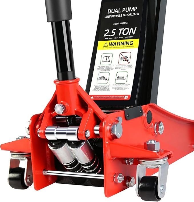 2.5 Ton Low Profile Floor Jack - Heavy Duty With Dual Piston Quick Lift Pump, Steel Car Jack Adjustable Height 3.5"-19.5", Hydraulic Trolley 5000 LBS Capacity, Red