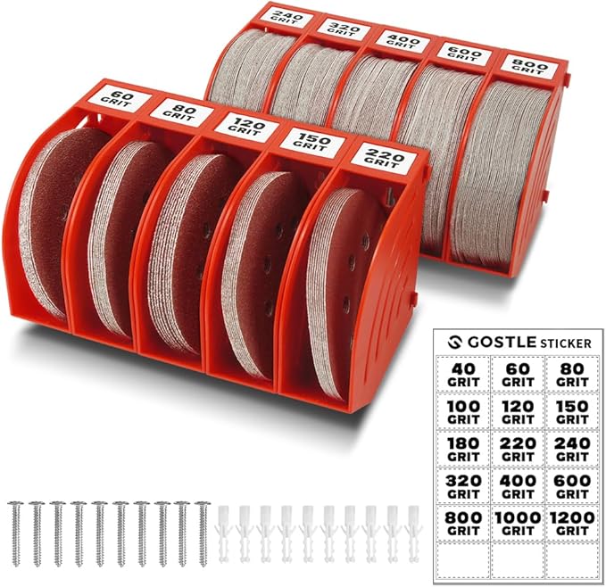 5 Inch Professional Sanding Discs Storage Bins - 10 Bins Set for Efficient Organization, Offset Snap-On Connection, Grit Classification, Space-Saving Design and Versatile Application, Red