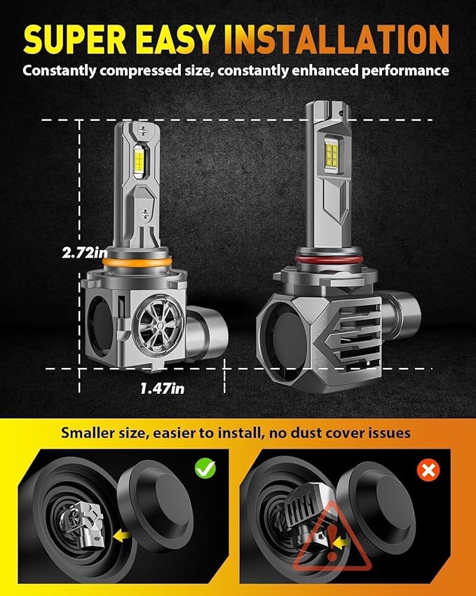 Upgraded H11/H9 LED Bulbs, 70,000LM 12X Super Brighter, 6500K Cool White, 1:1 Mini Halogen Size H11 H9 Driving Lights with Cooling Fan, Plug and Play, Pack of 2