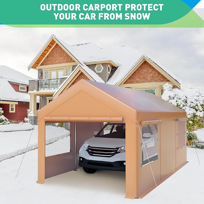 10X20 Ft Heavy Duty Carport Canopy, Portable Garage, Car Tents, Easy to Assemble, Reinforced Structure, with Hanging Edge, Applicable to Car, Bike, Boat, Party (Yellow)