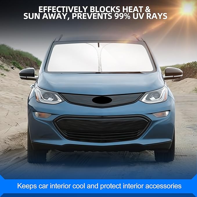 Windshield Sun Shade for Ch-evro-let/Chevy Bolt EV 2017-2024 (NOT for Chery Bolt EUV) Foldable Sunshade Custom Fit Front Window Car Interior Accessories Protector Blocks UV Rays