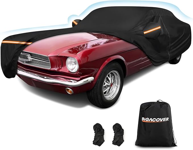 Car Cover for Ford Mustang 1964-1968, Waterproof 210D Oxford Cloth and Cotton Cover Outdoor Full Car Covers with Zipper Windproof Heavy Duty All Weather with Wind, Sun, UV and Dust Protectio