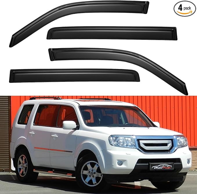 Window Visors Rain Guards Shield for 2009 2010 2011 2012 2013 2014 2015 Honda Pilot, Out-Channel Window Vent Wind Deflectors Visors Shades for 09-15 Pilot
