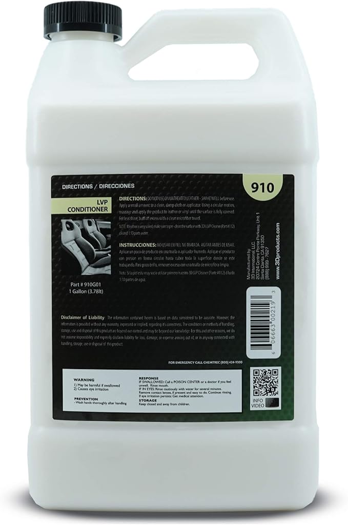 3D Leather, Vinyl & Plastic Conditioner | Restores, Conditions & Protects Car Interiors | Non-Greasy UV Protection for Seats, Steering Wheels, & Trim |1 Gallon