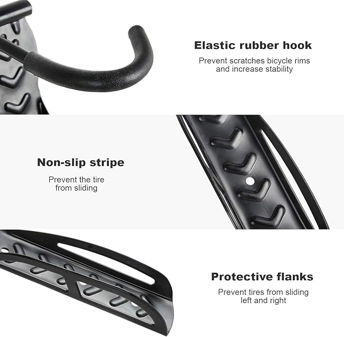 Todeco Bike Wall Mount Rack with Rear Tire Tray, Vertical Bike Hooks Storage Indoor Saving Space for Garage, Shed, Great for Hanging Road, Mountain or Hybrid Bikes,2-Pack