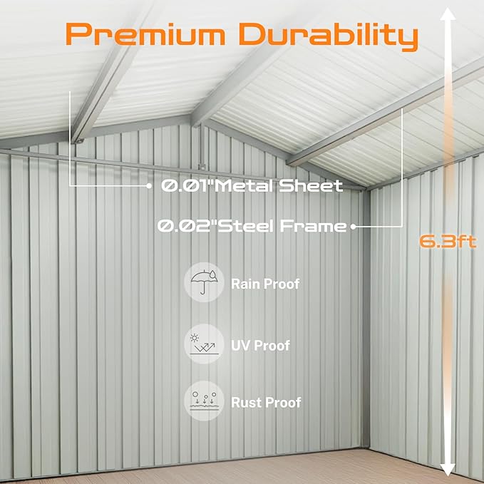 6 x 4 FT Outdoor Storage Metal Shed, Bike Garden Tool Shed with Slooping Roof, Lockable Doors and Aluminum Frames, Shed Easy to Assemble for Garden, Patio, Lawn, White+Yellow