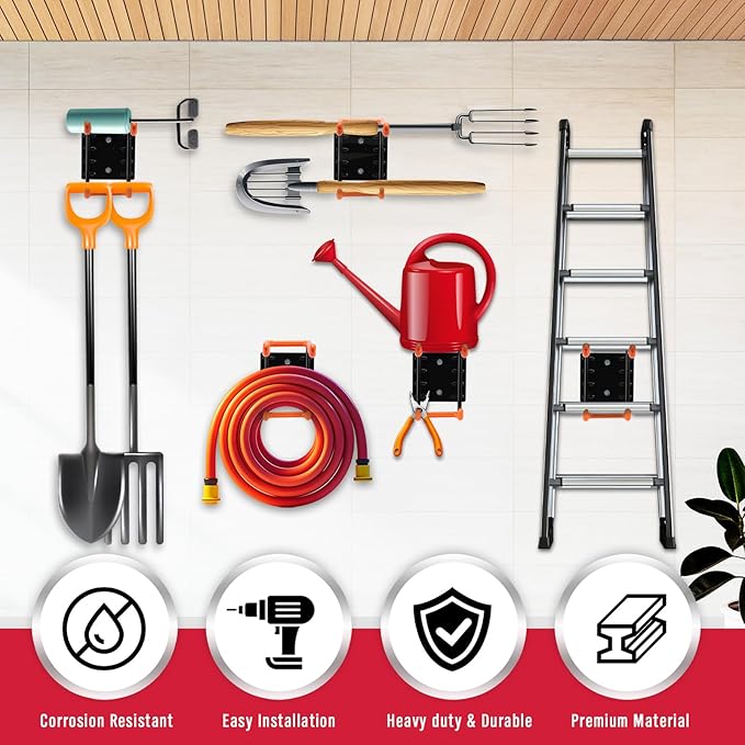 2-Piece 9.4" Heavy Duty Garage Hooks, Sturdy Utility Hooks Holds 55 LB Wall Mount Garden Tool Organizer Hangers for Hanging Shovel Ladder Chairs Strollers Power Tool Tire and More (Orange)