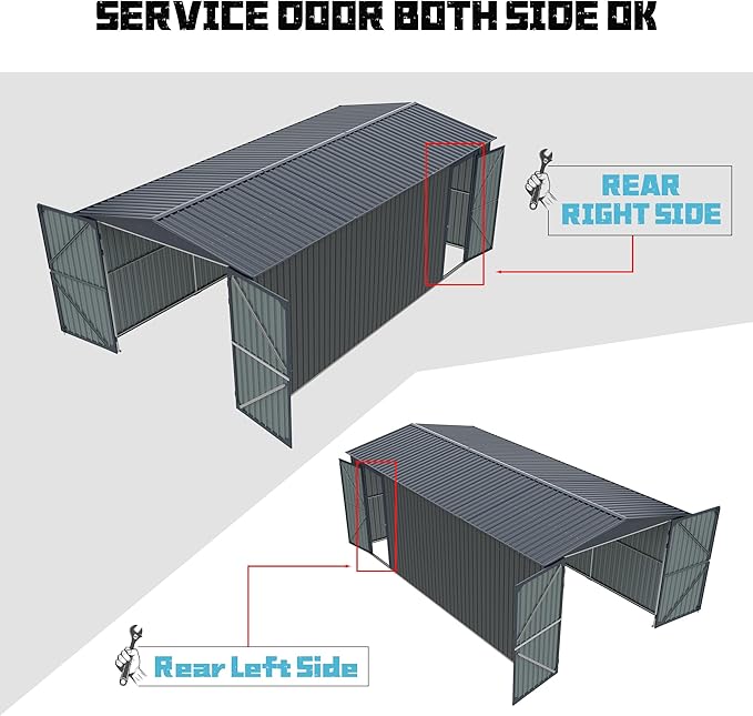 KUIKUI Metal Garage Shed Without Floor, 10x20FT Heavy Duty Outdoor Shed and Storage with 2 Doors and 4 Vents, Car Sheds Outdoor Garage