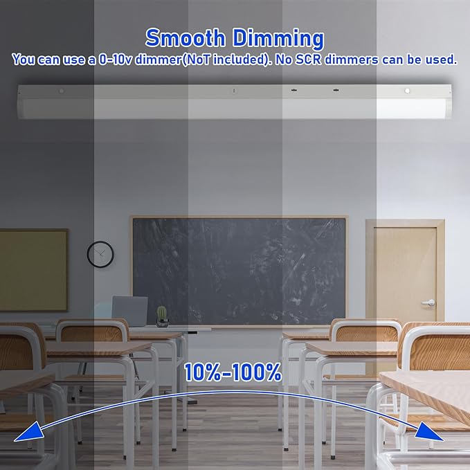 8FT LED Linear Strip Light, Super Bright 8 Foot LED Shop Lights 100W 90W 80W 70W 50W/6CCT 3000K-6500K Selectable, Flush Mount or Hanging 0-10V Dimmable Commercial Garage Ceiling Light, ETL DLC(4 Pcs)