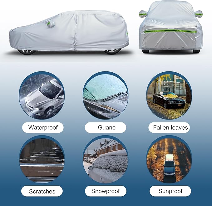 AUQDD 6-Layers Premium Truck Car Cover Waterproof All Weather Weatherproof UV Sun Protection Snow Dust Storm Resistant Outdoor Exterior Custom Form-Fit Full Padded Car Cover with Straps 180"-206" K12