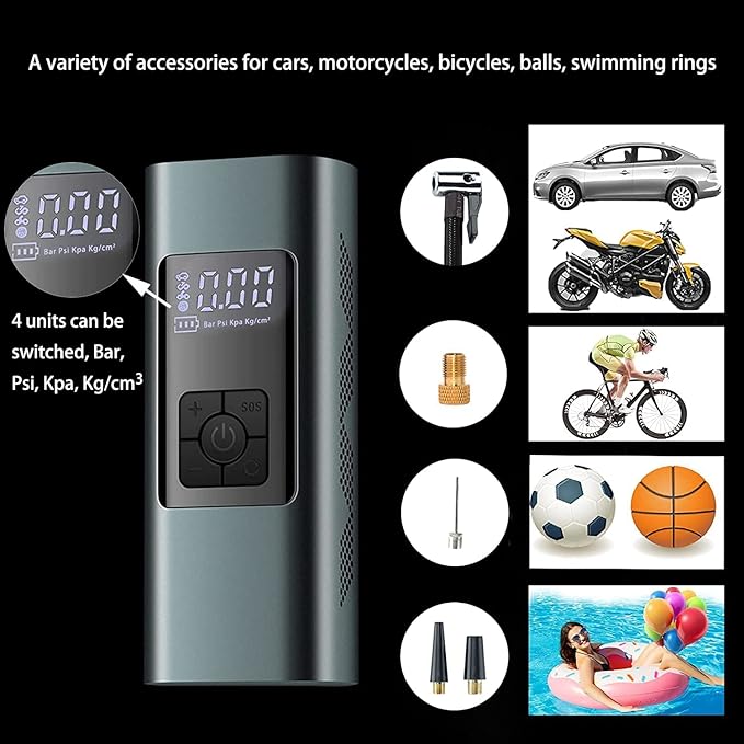 Tire Inflator Portable Air Compressor: Cordless Air Pump for Car Bike Motorcycle
