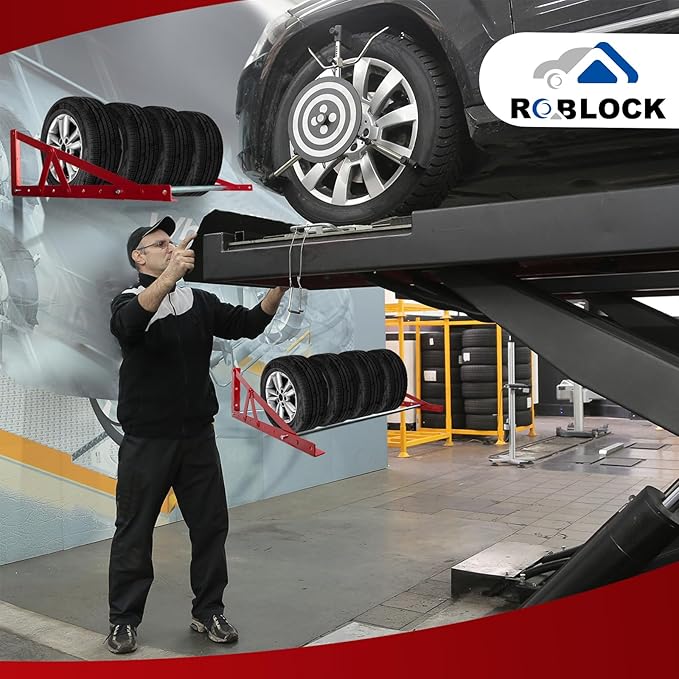 ROBLOCK Adjustable Tire Rack Wall Mount for Garage, Wheel Spare Tire Carriers with Heavy Duty Steel, Adjustable Length(31"-56"), Red
