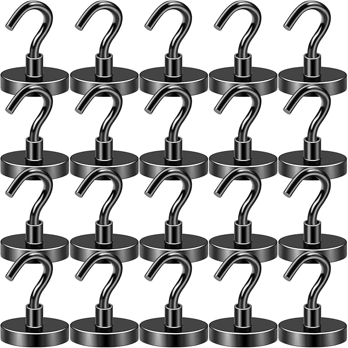 DIYMAG Black Magnetic Hooks, 118 LB Heavy Duty Strong Magnet with Hook, Rare Earth Neodymium Magnets for Hanging, Magnetics Hanger for Curtain, Home, Kitchen, Workplace, 20 Packs