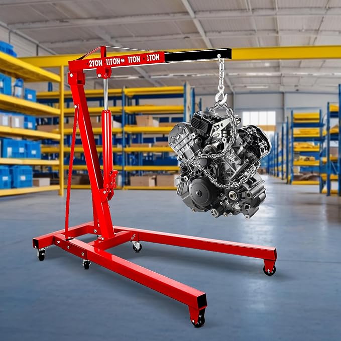 5500 Lbs Folding Engine Hoist, 2.5 Ton Engine Crane with Lever, with 6 Casters, 8 Ton Hydraulic Pump 4 Adjustable Position, Cherry Picker for Garage, Workshop, Repair