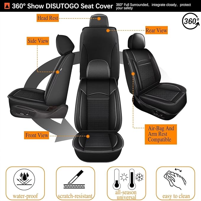 Front Seat Covers for Toyota Camry 2012-2023 2024 2025 Leather Ice Silk Breathable Car Seat Cover Protector (2 Seats & Black)