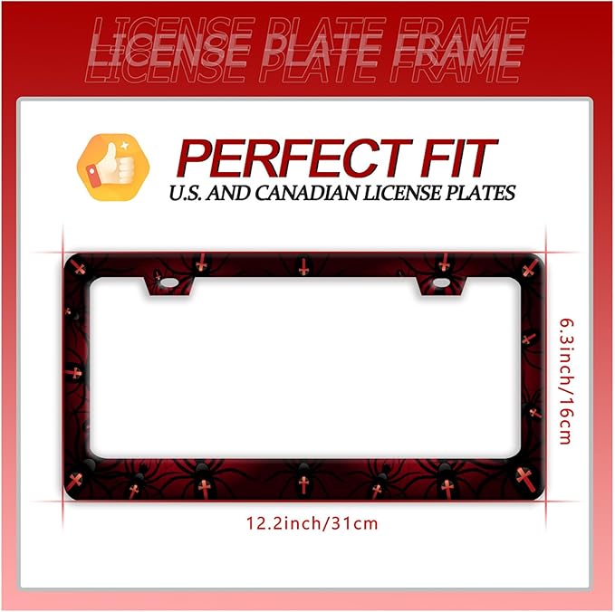 Personalise Bat Spider Web License Plate Frame Red Black License Plate Frames Colorful Auto Accessoies Bracket Stainless Steel License Plate 6.3x12.3 Inch for Women