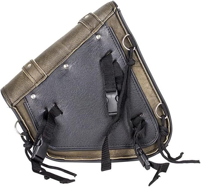 GARGOYLE BELLS Premium Naked Leather Swing Arm Bag For Motorcycle Left Side Solo Bags Saddle Bags For Softails Choppers (Style-1, Brown)