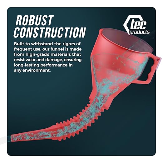 FlexAll Long Flexible Funnel for Automotive Use - Durable Nitrile Rubber - Ideal for Car Oil Change, Transmission Funnel Fluid, Diesel, Fuel, Gas - Made in USA - Red (12 x 4 Inches)