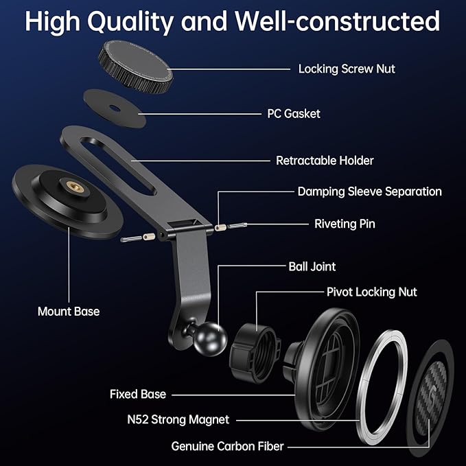 SYNCWIRE Fits MagSafe Car Mount for Universal Dashboard, Tesla Screen, Magnetic Phone Holder for Car, Foldable Aluminum Alloy Arm, Super Stable Car Mount for iPhone 16 Pro Max 15 14 13 12&All Phones