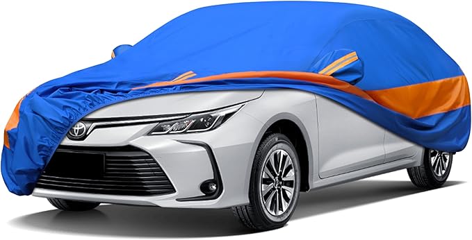 Heavy Duty Outdoor Car Cover Windproof All Weather Waterproof Sun Rain UV Dust Snow Protection Outdoor,Fit Toyota Corolla/Prius, Honda Civic, Kia Forte, Nissan Sentra etc.Size A3
