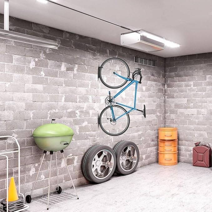 Dirza Bike Wall Mount Rack with Tire Tray - Vertical Bike Storage Rack for Indoor,Garage,Shed - Easy to install - Great for Hanging Road,Mountain or Hybrid Bikes - Screws Included - 2 Pack