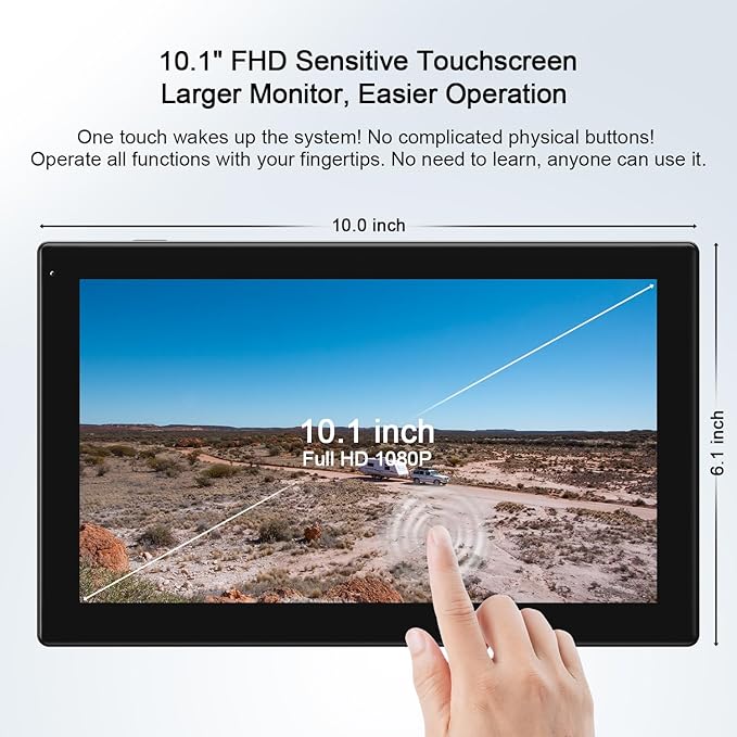Fookoo 2 Magnetic Solar Wireless Backup Camera 10.1" IPS Touchscreen Monitor 1 Min DIY Install Portable Scratch-Proof No Drilling HD 1080P DVR Rechargeable Night Vision for RV Truck Camper - DCM102