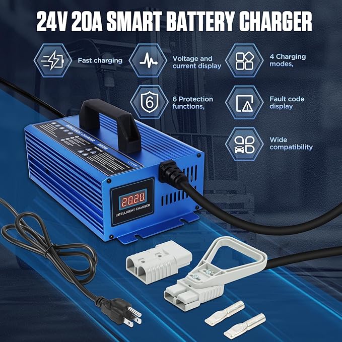 Forklift Battery Charger 24V 30A Automatic Smart Charger, Automotive Battery Charger Fully-Automatic Smart Charger for Forklift Club Car Golf Cart (24V20A)