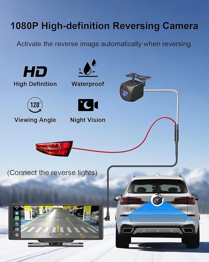 Carplay Screen for Car, 10.26’’ HD Wireless Apple Carplay & Android Auto Touch Screen, with Backup Camera, Car Play Radio Screen, GPS Navigation/Mirror Link/Voice Control/Bluetooth/FM, Plug & Play