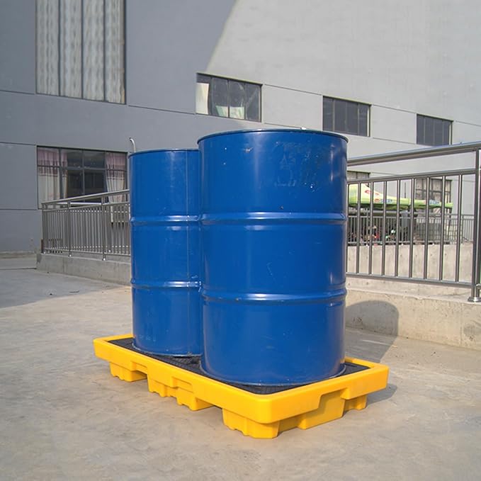 2 Drum Containment Spill Pallet, Polyethylene Low Profile Paint Bucket Tray, Industrial Garage Storage Detachable Shipping Leakproof Platform (Color : Yellow-5 Pack, Size : 51.2"x26.8"x3.9"