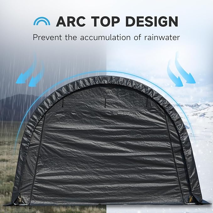 MELLCOM 12 x 24 FT Heavy Duty Carport, Portable Garage with Reinforced All-Steel Frame and Round Style Roof, Anti-Snow All Covered Car Canopy Outdoor Waterproof Storage Shelter for Car, Truck, Boat