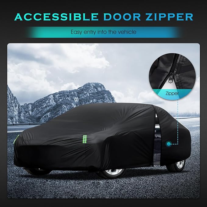 Car Cover Waterproof All Weather for Automobiles, Size A3 Universal Fit for Sedan Camry, Ford Mustang, Chevy Camaro/Malibu, Kia Optima, Hyundai Sonata, Nissan Altima, Tesla Model (187-198 inch)