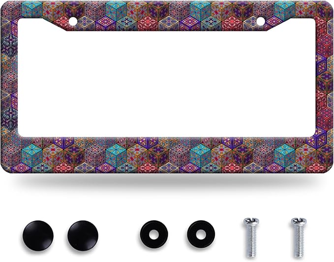 Mexican Tiles License Plate Frame Three-Dimensional Tiles License Plate Frames Stainless Steel Accessories Cars Decor with 2 Holes and Screws Fits Standard US CA Vehicles Size 12.2 x 6 Inches