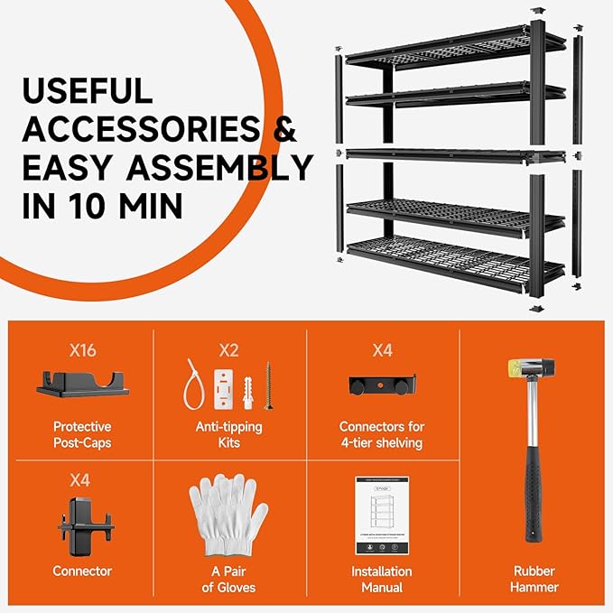 5-Tier 60" W x 20" D x 72" H Garage Shelving 30000LBS Heavy Duty Adjustable Storage Shelves Basement Industrial Shelving Units(Black)