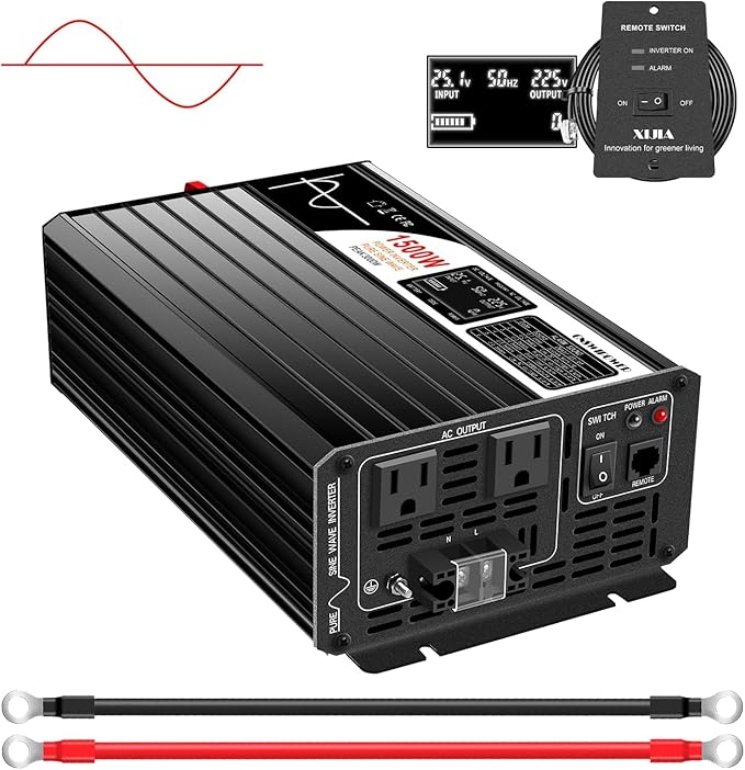 Xijia 1500W(Peak Power 3000W) 48v to 120v Pure sine Wave 60HZ Solar Inverter for Home Use car (DC48V (Range 40V-60V) 1500W)