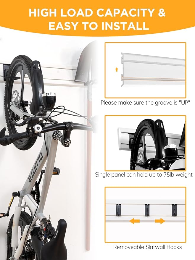 Garage Tool Organizer Wall Mount Slat Wall Paneling Yard Tool Storage for Garage, Bike Storage Rack