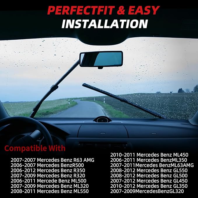 OTUAYAUTO Windshield Wiper Blades - Replacement for Mercedes-Benz ML-Class W164, ML320 ML350 ML550 ML63 06-11, X164 05-12, W251 06-12, Front and Rear Wiper Blades, Pinch Tab - 28"+21"+12" (Pack of 3)