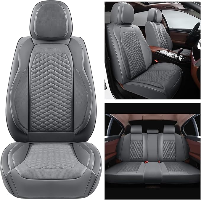 Car Seat Covers Full Set Leather Seat Covers Automotive Seat Covers Universal Car Seat Cover for Most Cars Gray