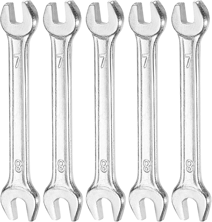 HARFINGTON 5pcs Double Open End Wrench 7mm x 8mm Metric 15 Degree Offset Angle Small Flat Head Wrench Galvanizing Open Ended Spanner for Automotive Repair Furniture Assembly