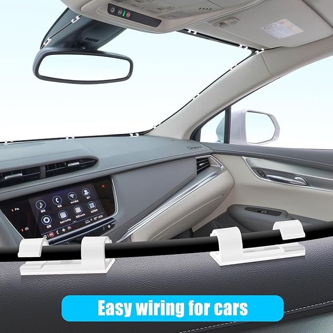 XHF 50pcs Medium Self Adhesive Cable Clips White,Wire Clips Cable Management Wire Organizer Cord Holder for Under Desk, Car, Wall, TV PC Ethernet Cable
