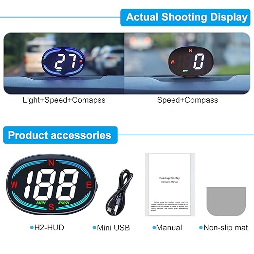 SinoTrack HUD GPS Speedometer Universal Car Heads-up Display 2.7inch MPH Speed Meter with Compass Over Speed Alarm for All Vehicle USB Connect Plug and Play