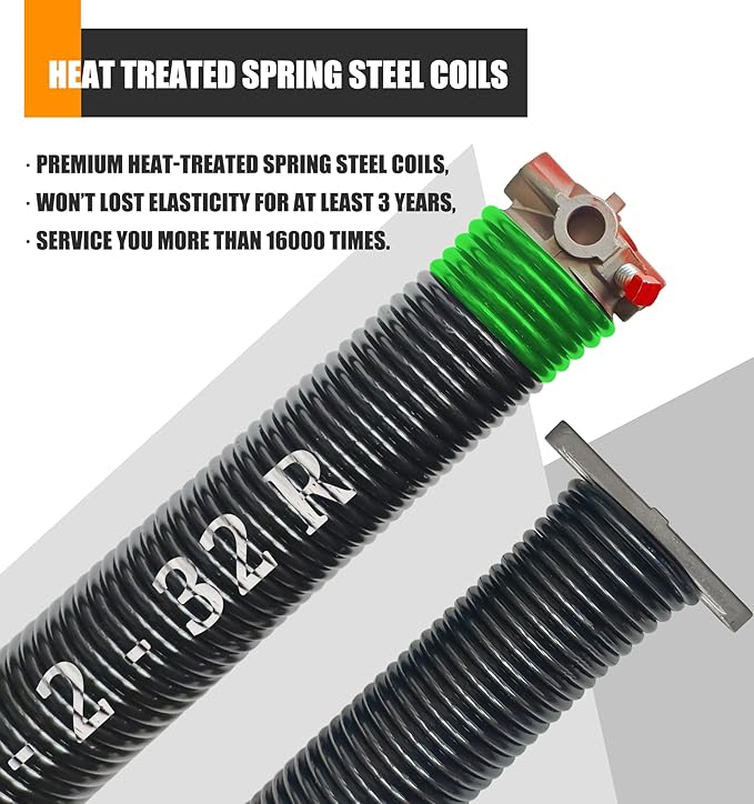 Garage Door Torsion Spring Set, Pair of 2" Electrophoresis Coated Garage Door Spring Replacement with 2 Non-Slip Winding Bars and Bearing, Minimum 16000 Cycles (.243x2x32")