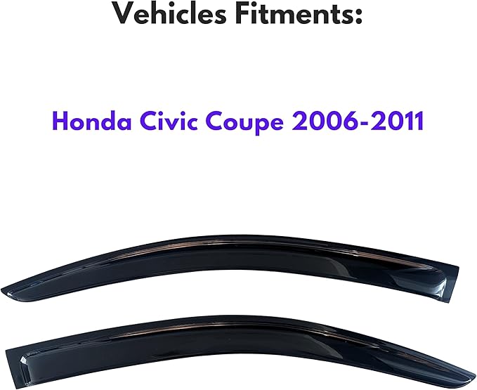 KPY Window Visor Compatible with Honda Civic Coupe 2006-2011, 2PC Rain Guard Side Window Vent Deflectors Tape-On Style, 2006 2007 2008 2009 2010 2011