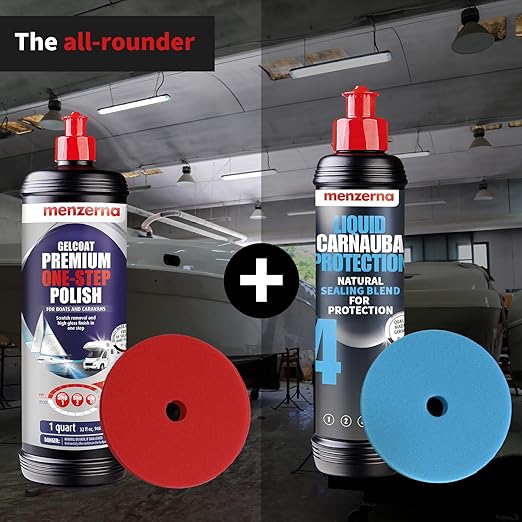 menzerna "Premium One Step Gelcoat Polish" 32oz I Marine Compound to Remove Scratches & to Provide a Glossy Finish I Boat Polish for Outstanding Brilliance I Heavy & Medium Cut + Finish All in one