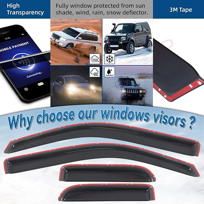 Set of 4 Front+Rear Smoke Sun Rain Guard Outside Mount Tape-On Acrylic Window Visors Compatible with 04-14 F-150 Super/Extended Cab with Half Size Suicide Back Doors
