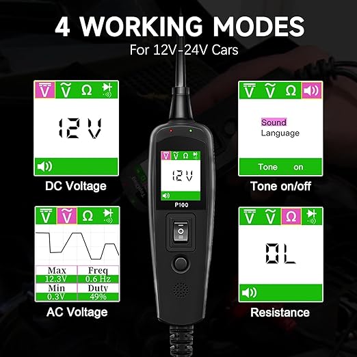 Circuit Tester Automotive, Power Circuit Probe Tester, Test Light Automotive with 40FT Cable, Car Fuse Tester, AC DC 12V 24V Car Diagnostic Tool, P100