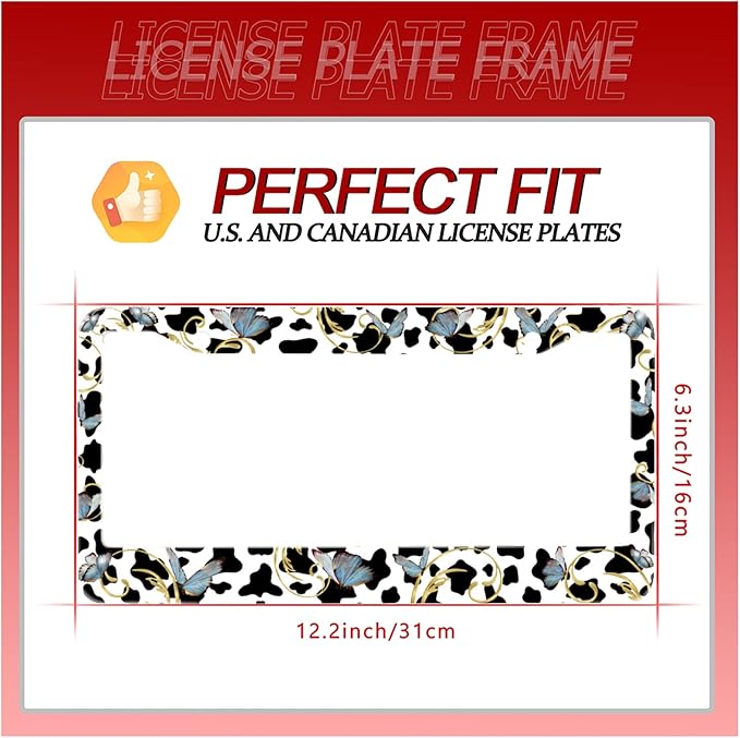 Personalise Cows and Butterfly License Plate Frames Cute Leopard License Plate Frame Car Universal Stainless Steel Accessories Cars Decor 2 Holes Screws Fits Standard US Vehicles Size 12.2 x 6 Inches