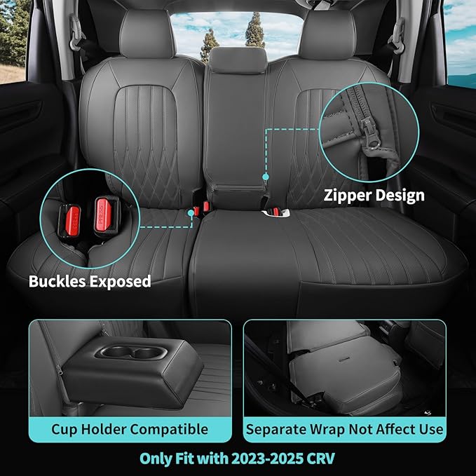 Seat Covers for Honda CRV 2023 2024 2025 2026 EX/EXL/LX/Sport/Touring/Special Edition, Hybrid & Gas, 1:1 Custom Leather Seat Covers Full Set - Grey